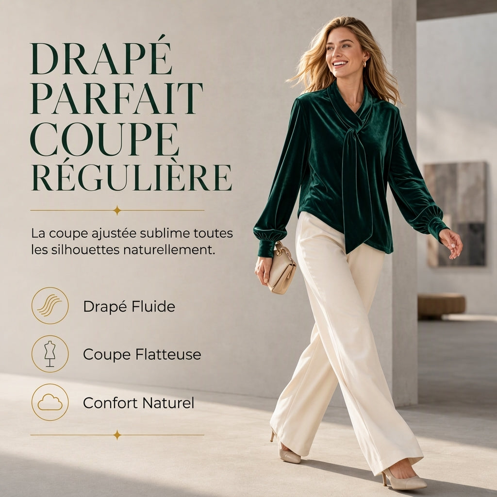 T-shirt en velours à manches longues pour femme avec design à ruban