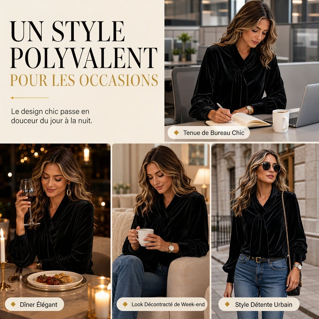 T-shirt en velours à manches longues pour femme avec design à ruban