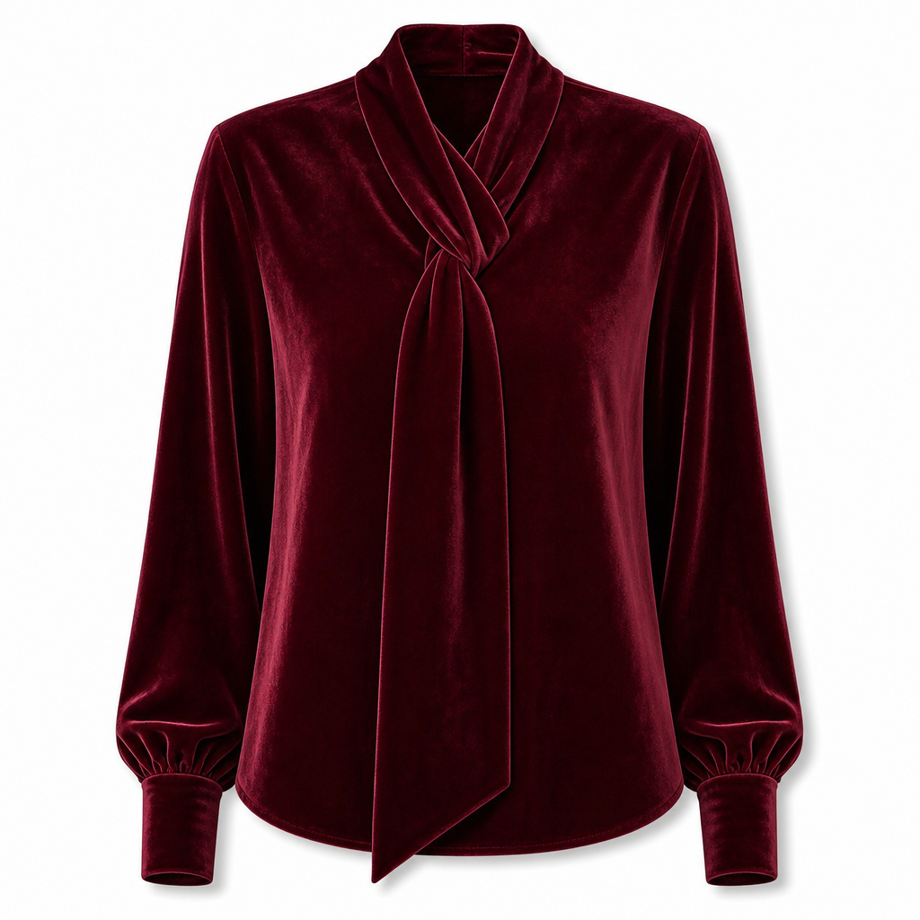 T-shirt en velours à manches longues pour femme avec design à ruban