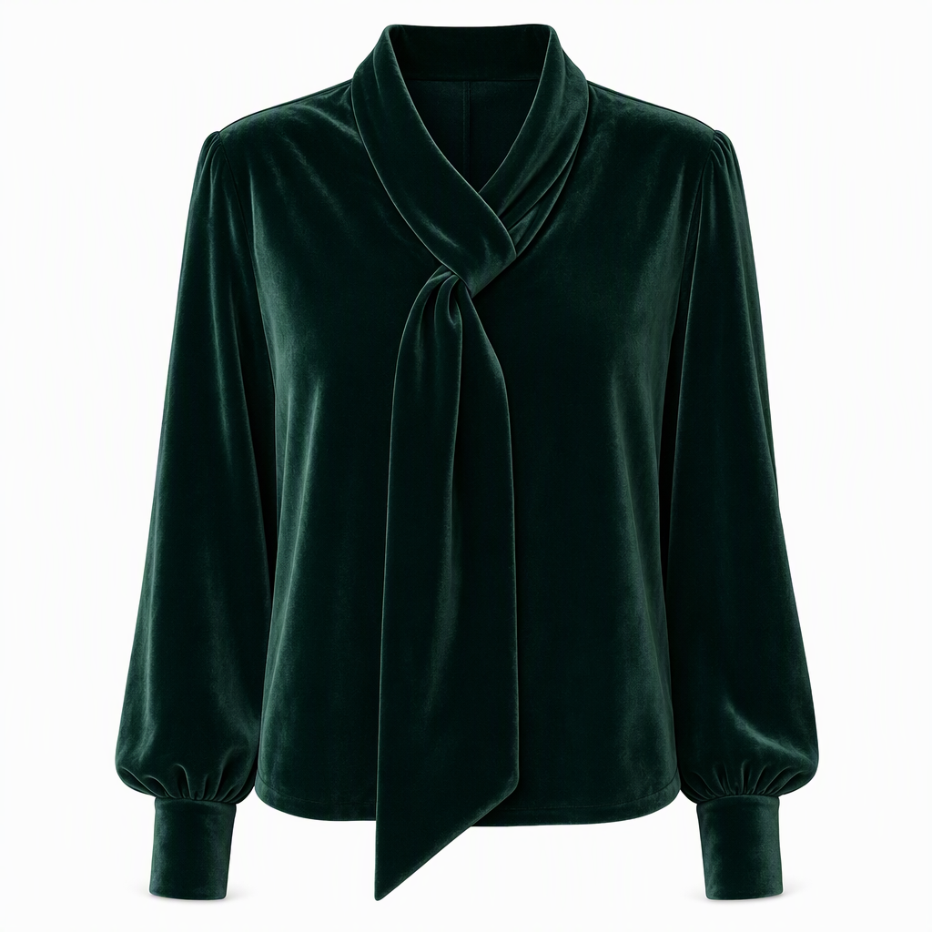 T-shirt en velours à manches longues pour femme avec design à ruban