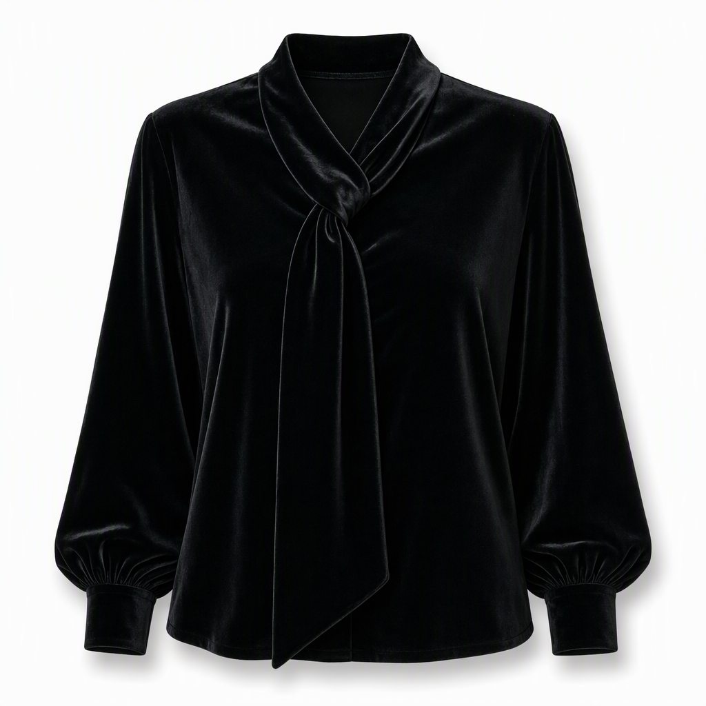 T-shirt en velours à manches longues pour femme avec design à ruban