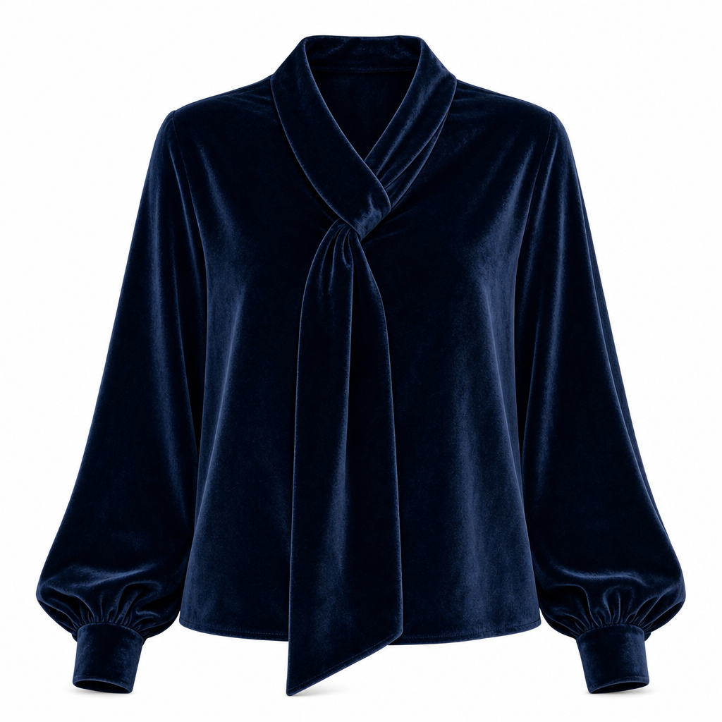 T-shirt en velours à manches longues pour femme avec design à ruban