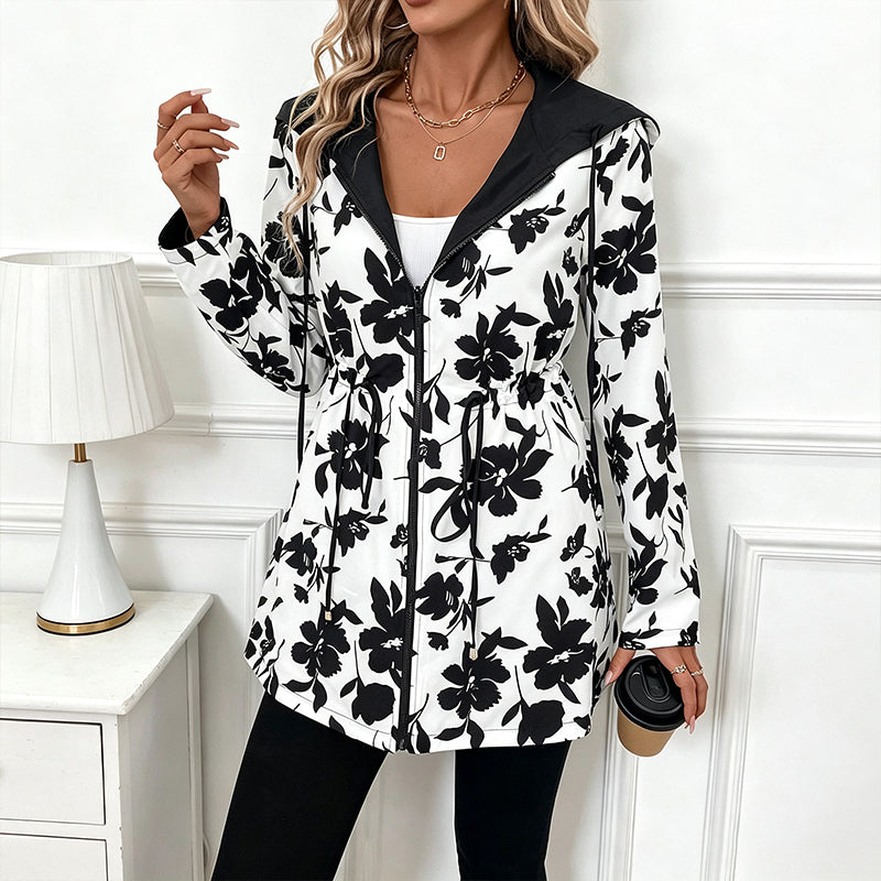 Veste à capuche réversible pour femme à imprimé léopard