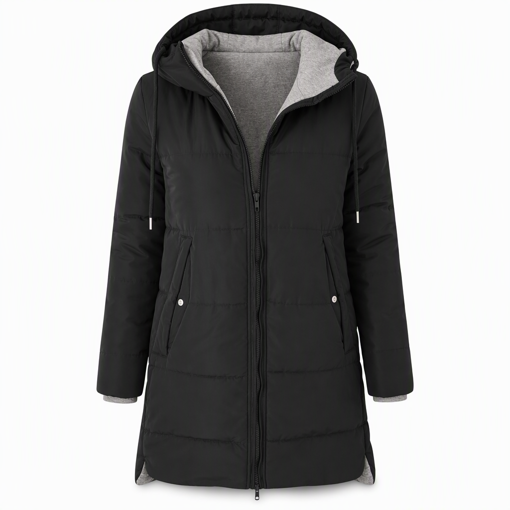 👜 -50 % sur toute la mode femme ! ✨Manteau matelé long à capuche et coupe slim, couleur unie, avec poches pour l'hiver