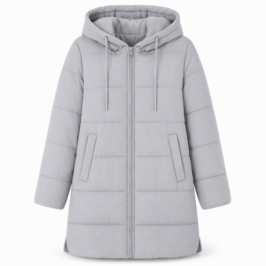 👜 -50 % sur toute la mode femme ! ✨Manteau matelé long à capuche et coupe slim, couleur unie, avec poches pour l'hiver