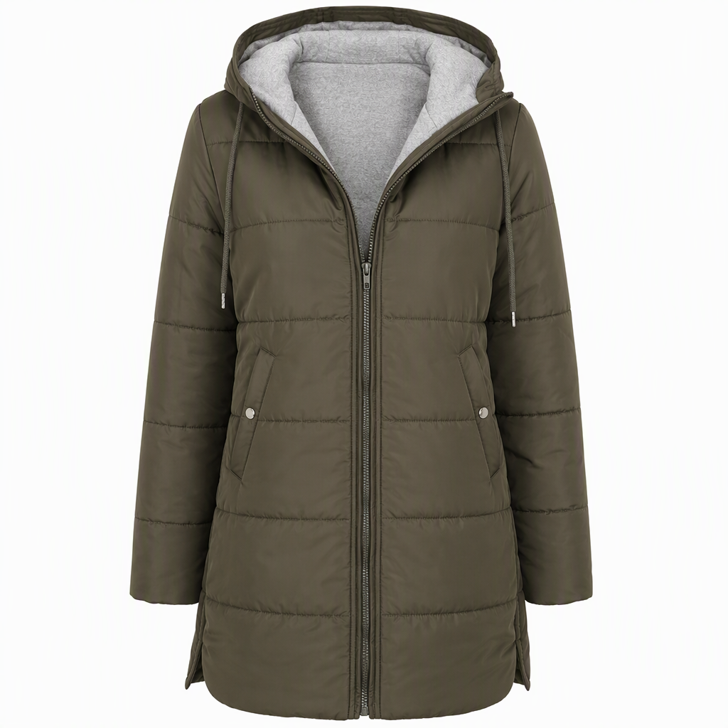 👜 -50 % sur toute la mode femme ! ✨Manteau matelé long à capuche et coupe slim, couleur unie, avec poches pour l'hiver