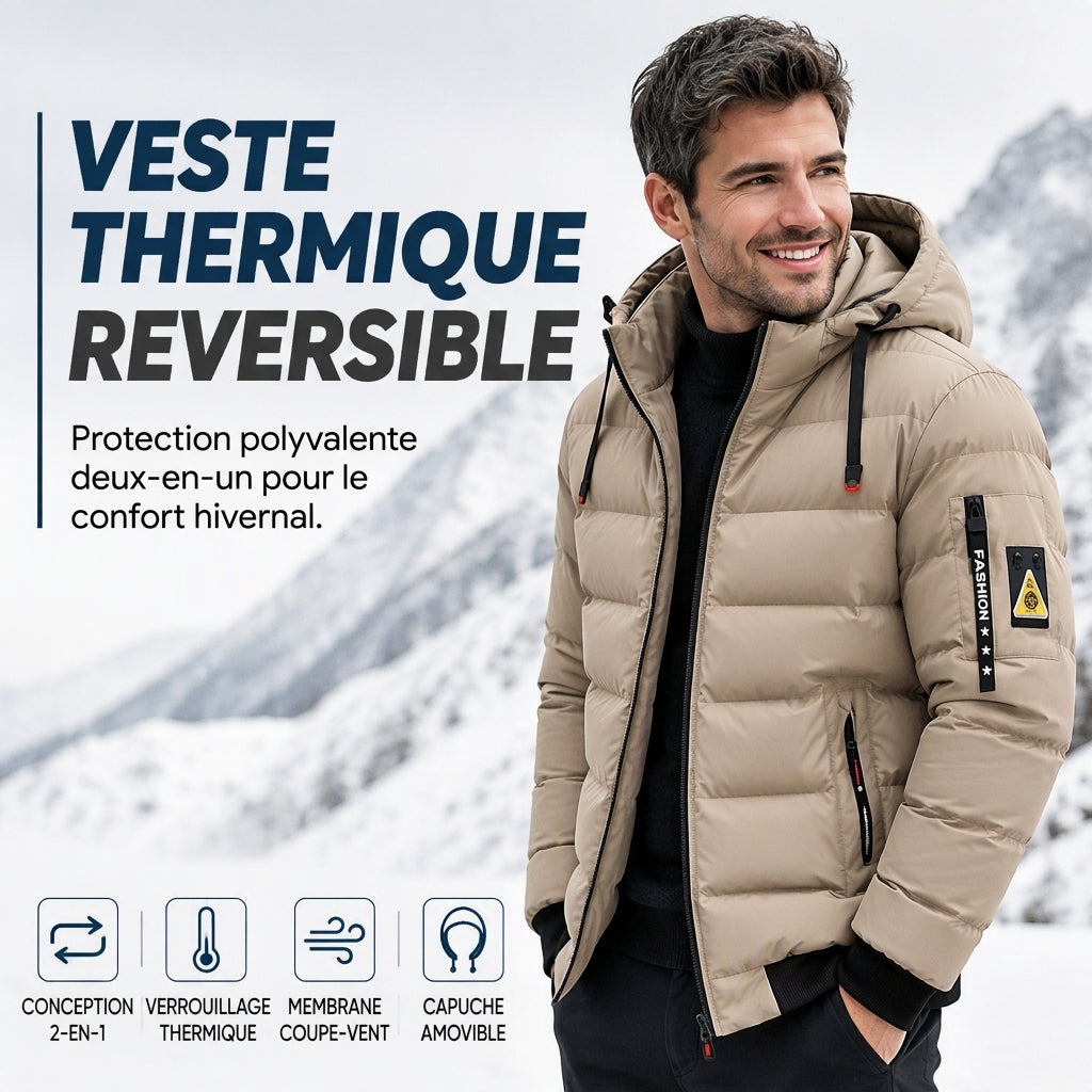 Manteau chaud réversible à capuche pour homme