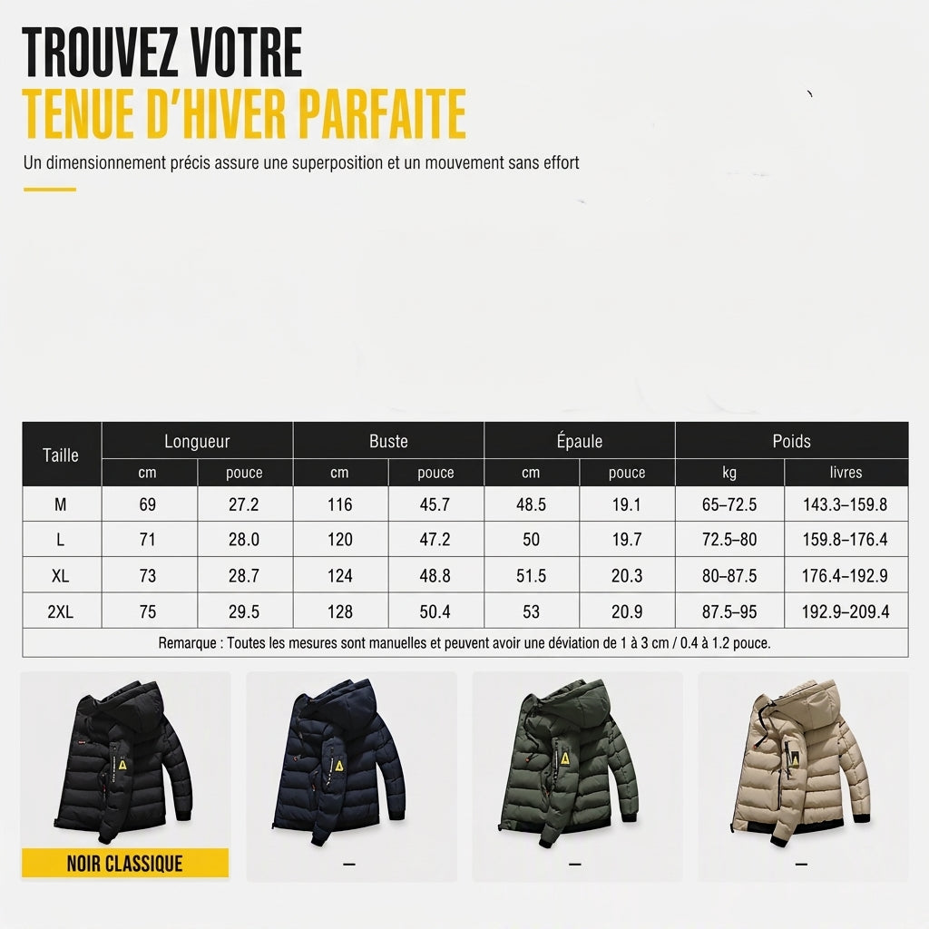 Manteau chaud réversible à capuche pour homme