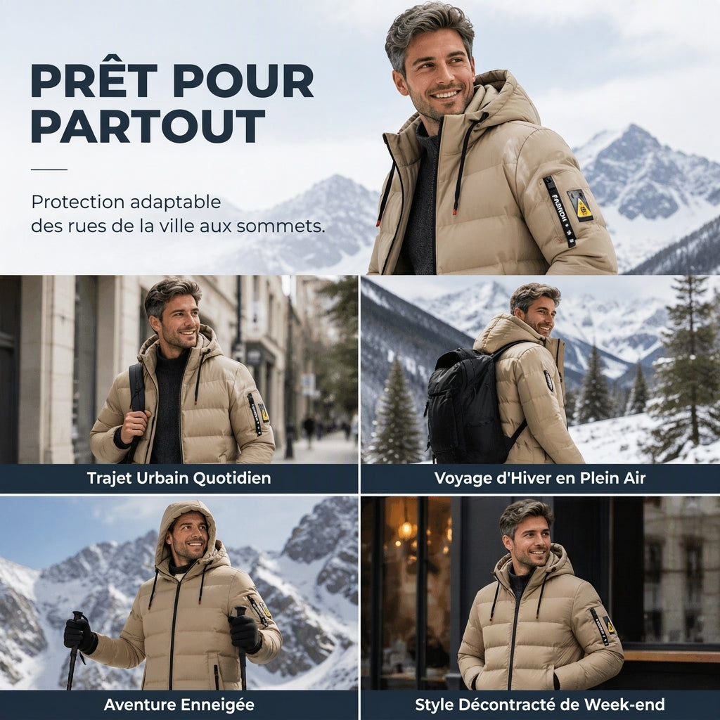 Manteau chaud réversible à capuche pour homme