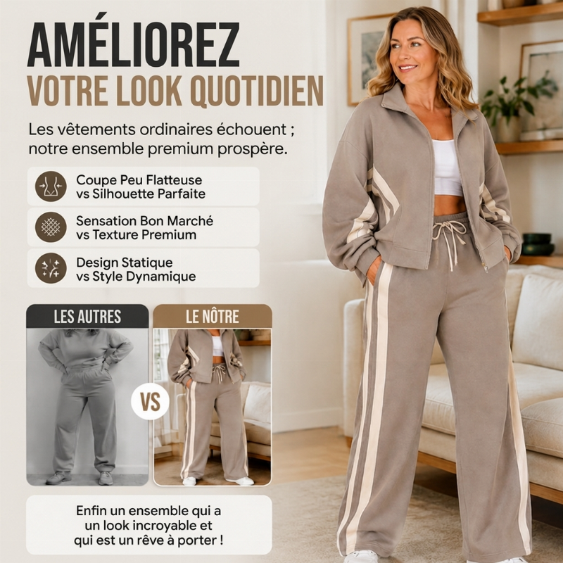 Ensemble sportif 2 pièces à rayures pour femmes