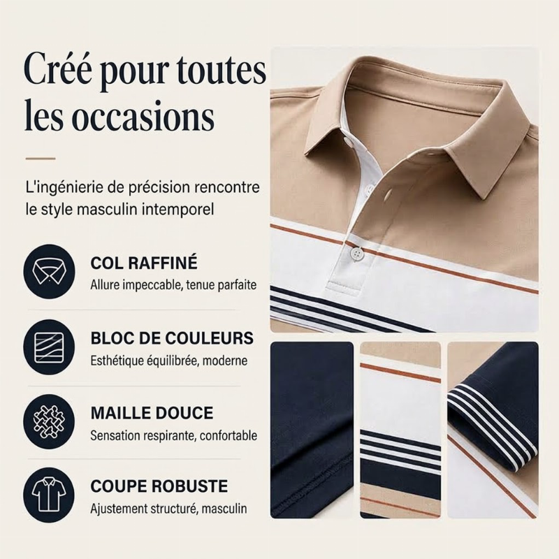 Haut rayé à bloc de couleurs classique pour homme