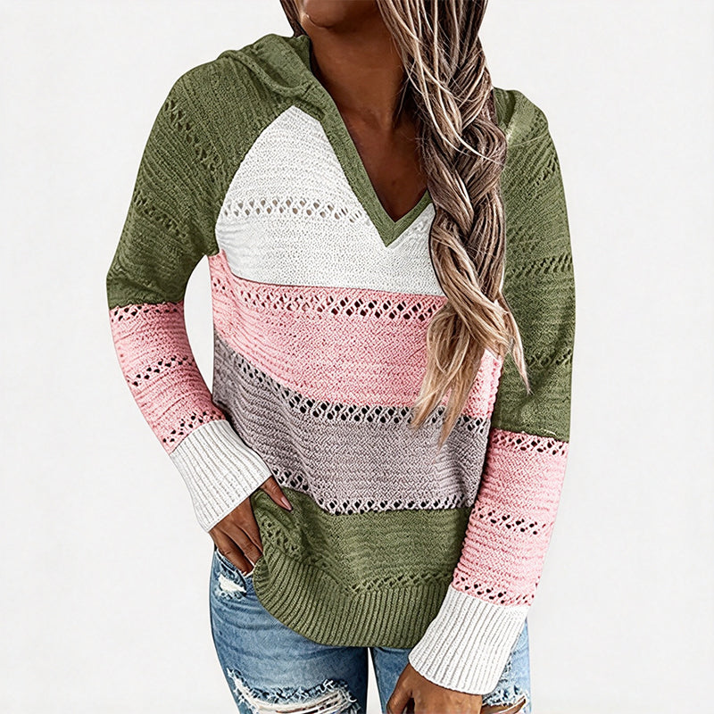 Sweet-capuche en maille ajourée et colorblock pour femme