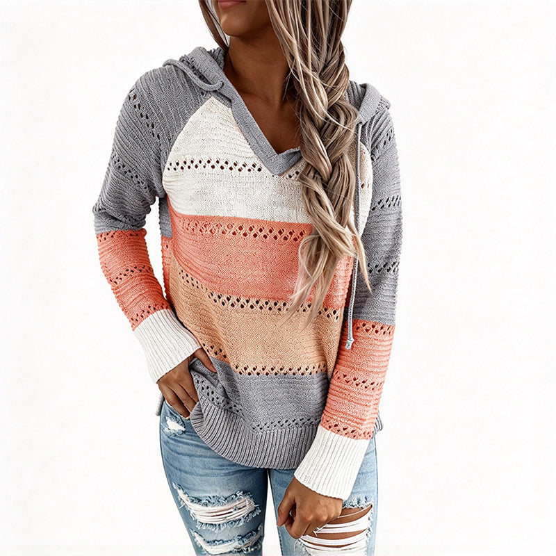 Sweet-capuche en maille ajourée et colorblock pour femme
