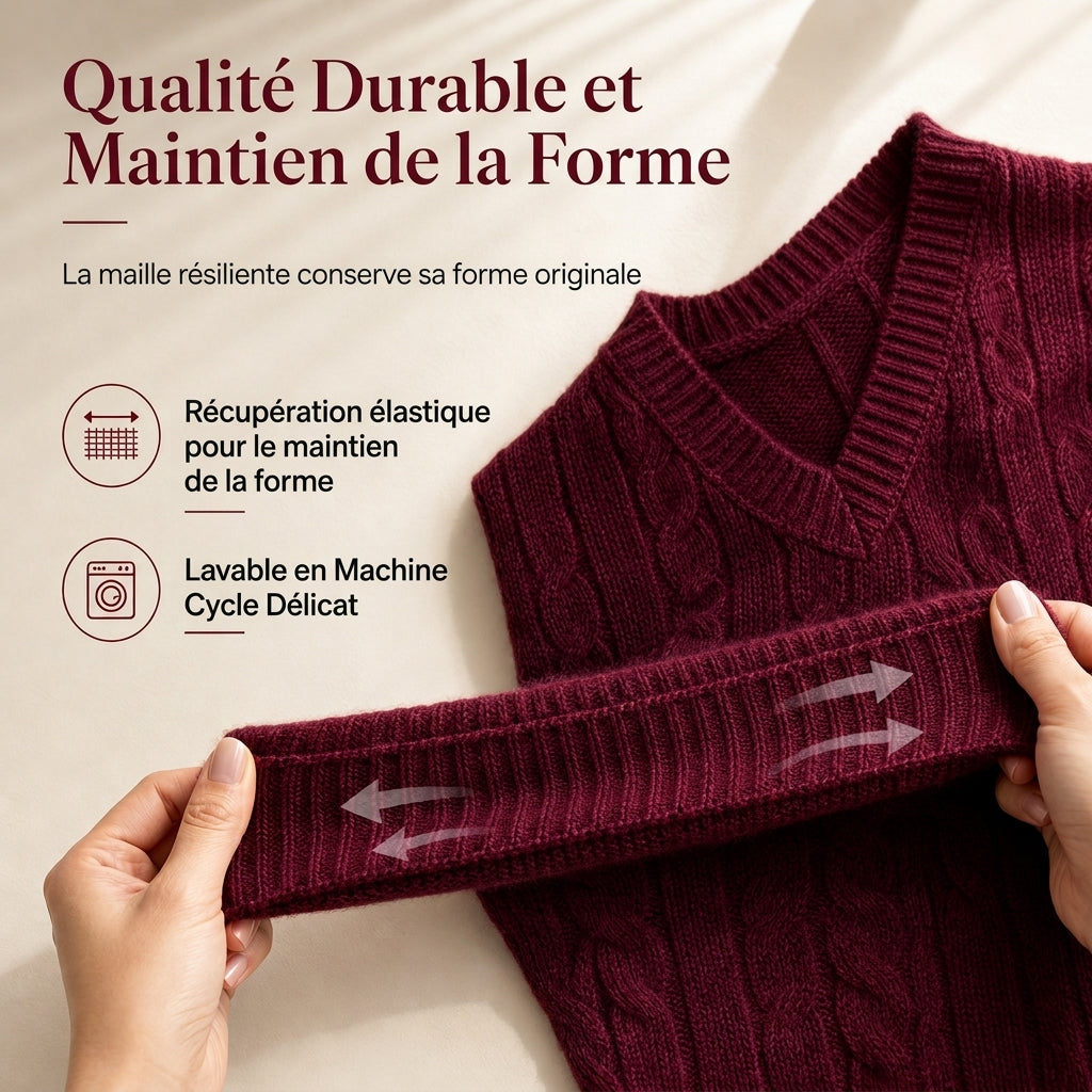 Pull en maille torsadée à col en V pour femme, manches longues, doux et chaud