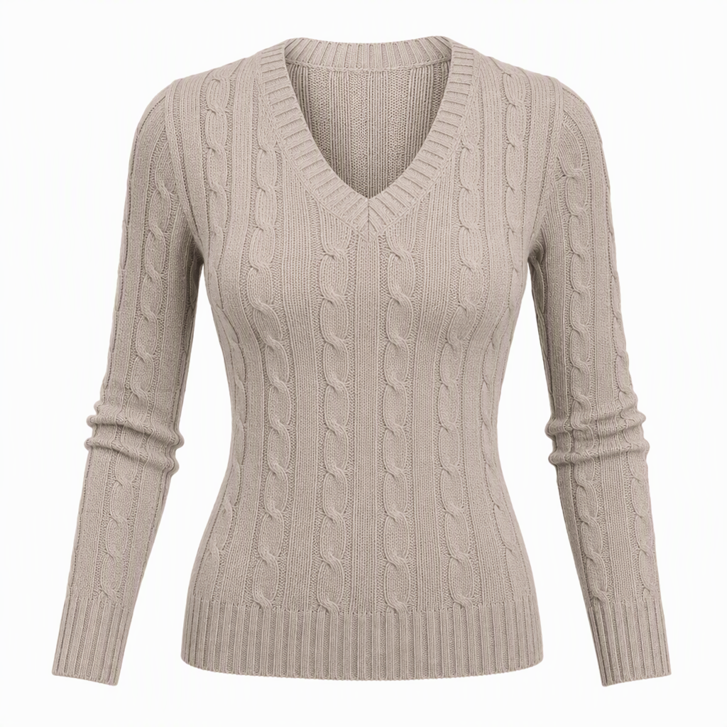 Pull en maille torsadée à col en V pour femme, manches longues, doux et chaud