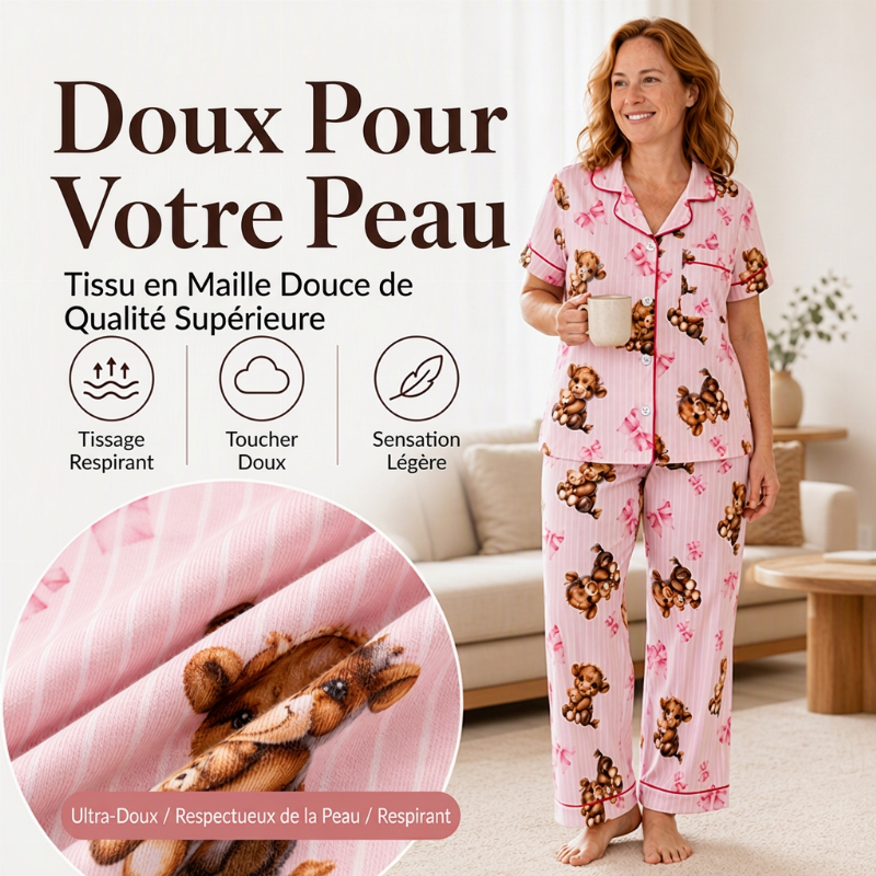 Ensemble de pyjama 3 pièces pour femme à motif vache Highland