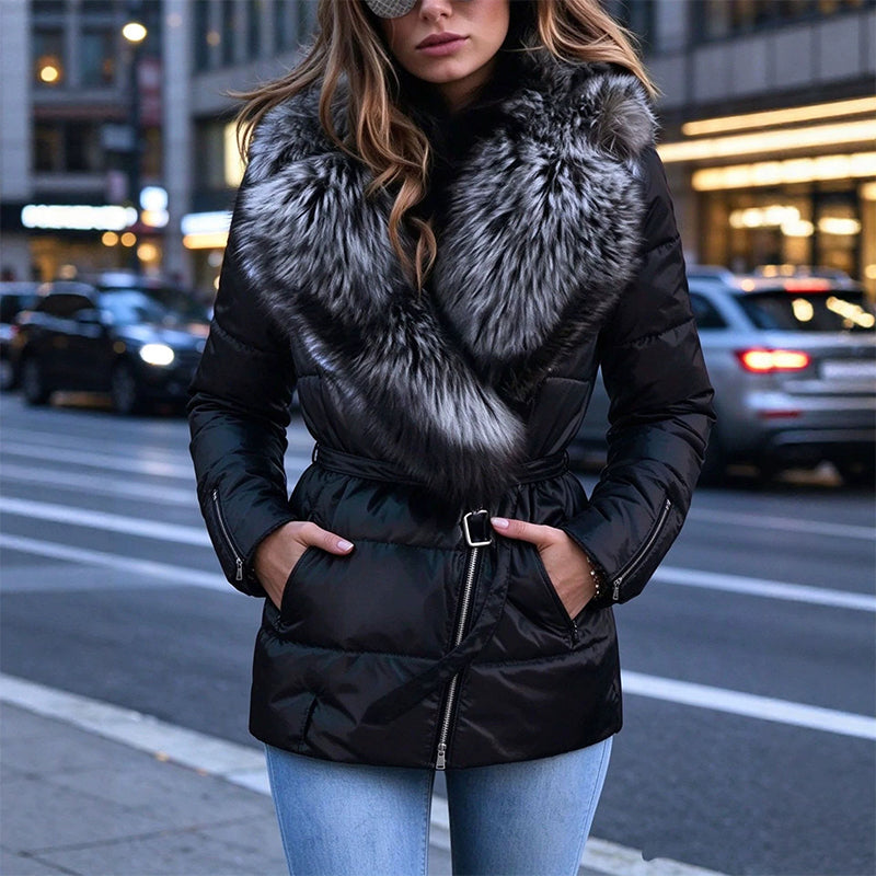 Veste matelassée femme avec col en fausse fourrure