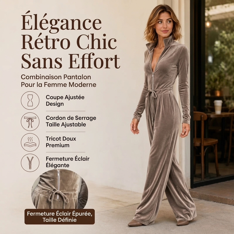 Combinaison en velours chic à col montant pour femme