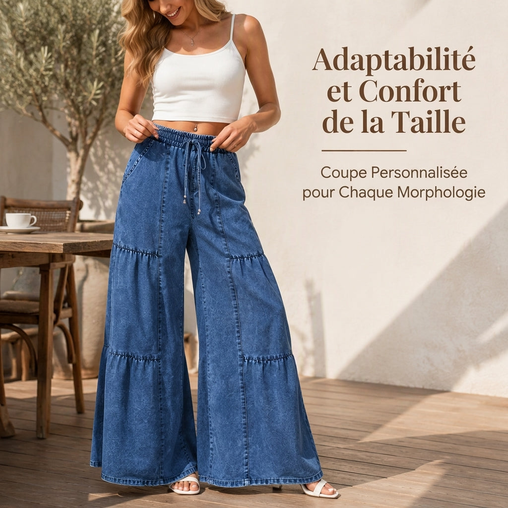 Pantalon en jean taille haute et jambe large pour femme