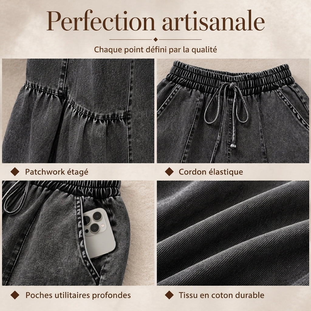 Pantalon en jean taille haute et jambe large pour femme