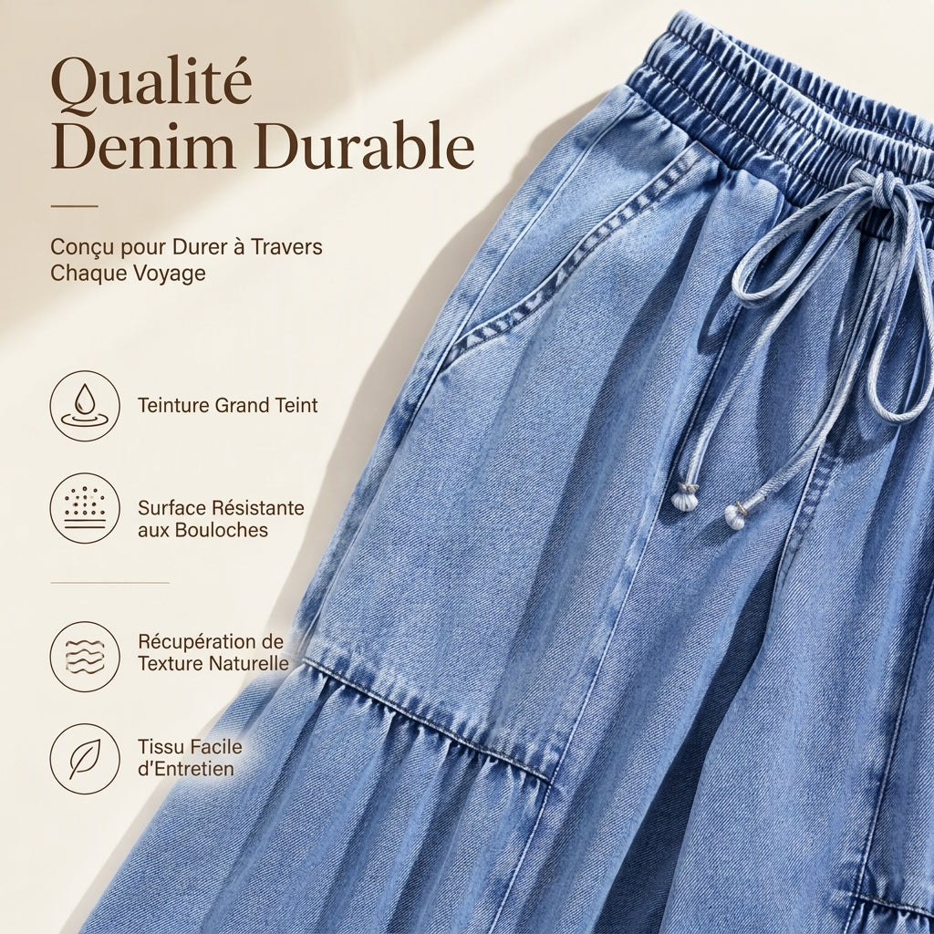 Pantalon en jean taille haute et jambe large pour femme