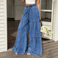 Pantalon en jean taille haute et jambe large pour femme