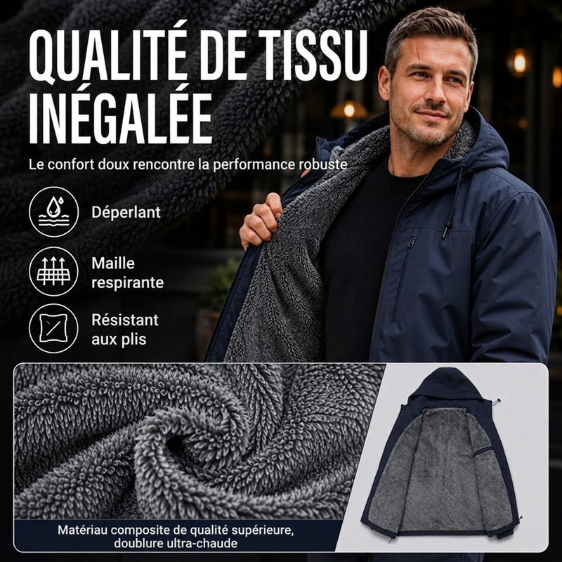 Veste à capuche coupe-vent pour homme, doublée de peluche