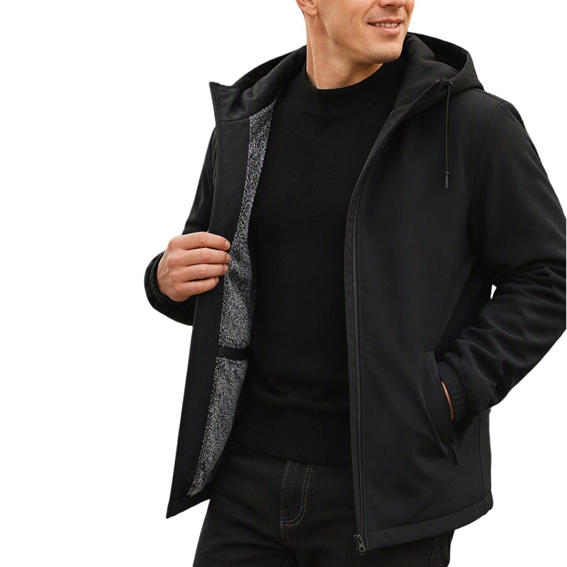 Veste à capuche coupe-vent pour homme, doublée de peluche