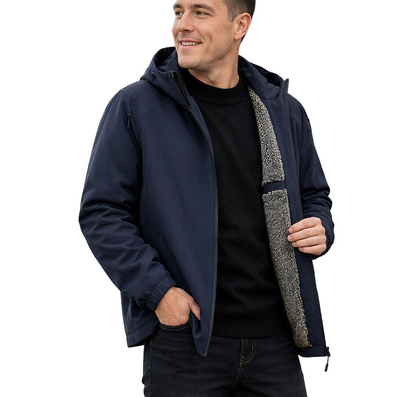 Veste à capuche coupe-vent pour homme, doublée de peluche