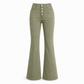 Jean évasé à taille haute et boutons multiples pour femme, vert olive, avec coutures verticales sur le devant