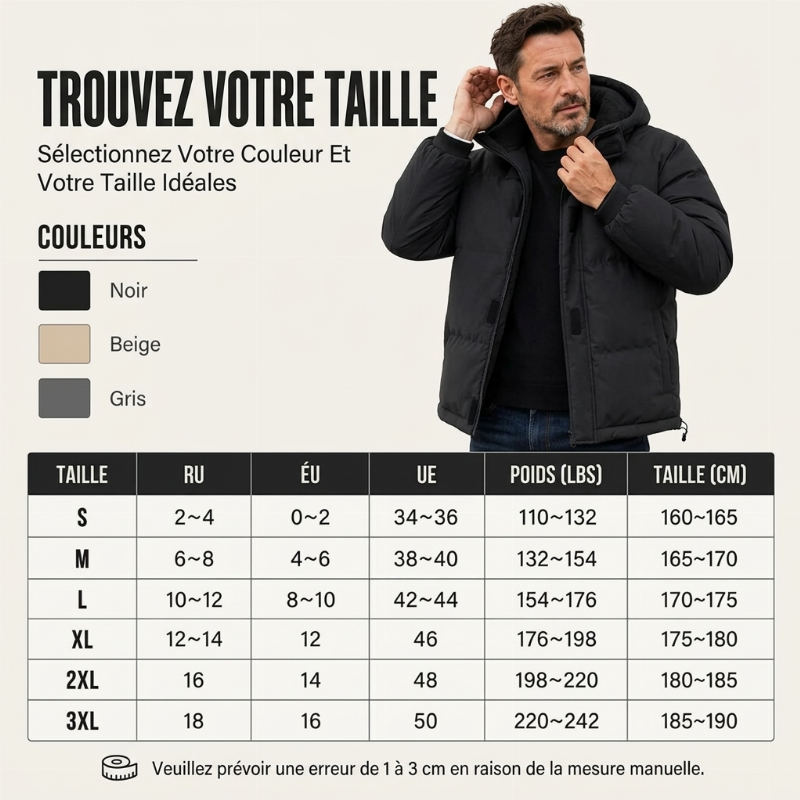 Veste à capuche thermique et coupe-vent d'hiver pour homme
