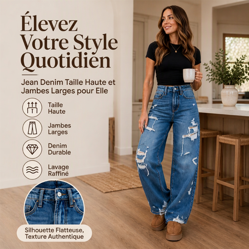 Pantalon en jean large et déchiré élégant pour femme