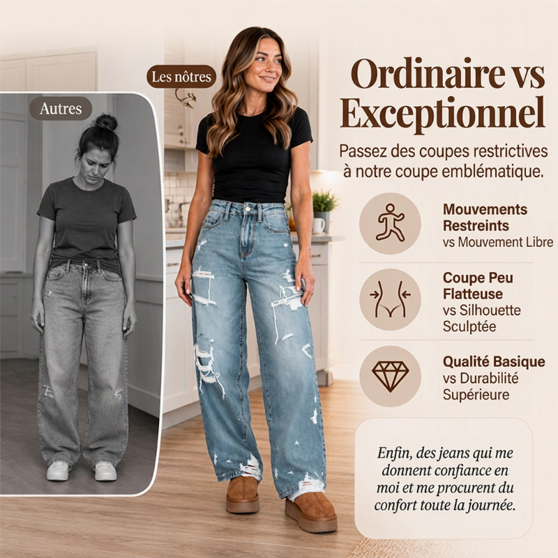 Pantalon en jean large et déchiré élégant pour femme