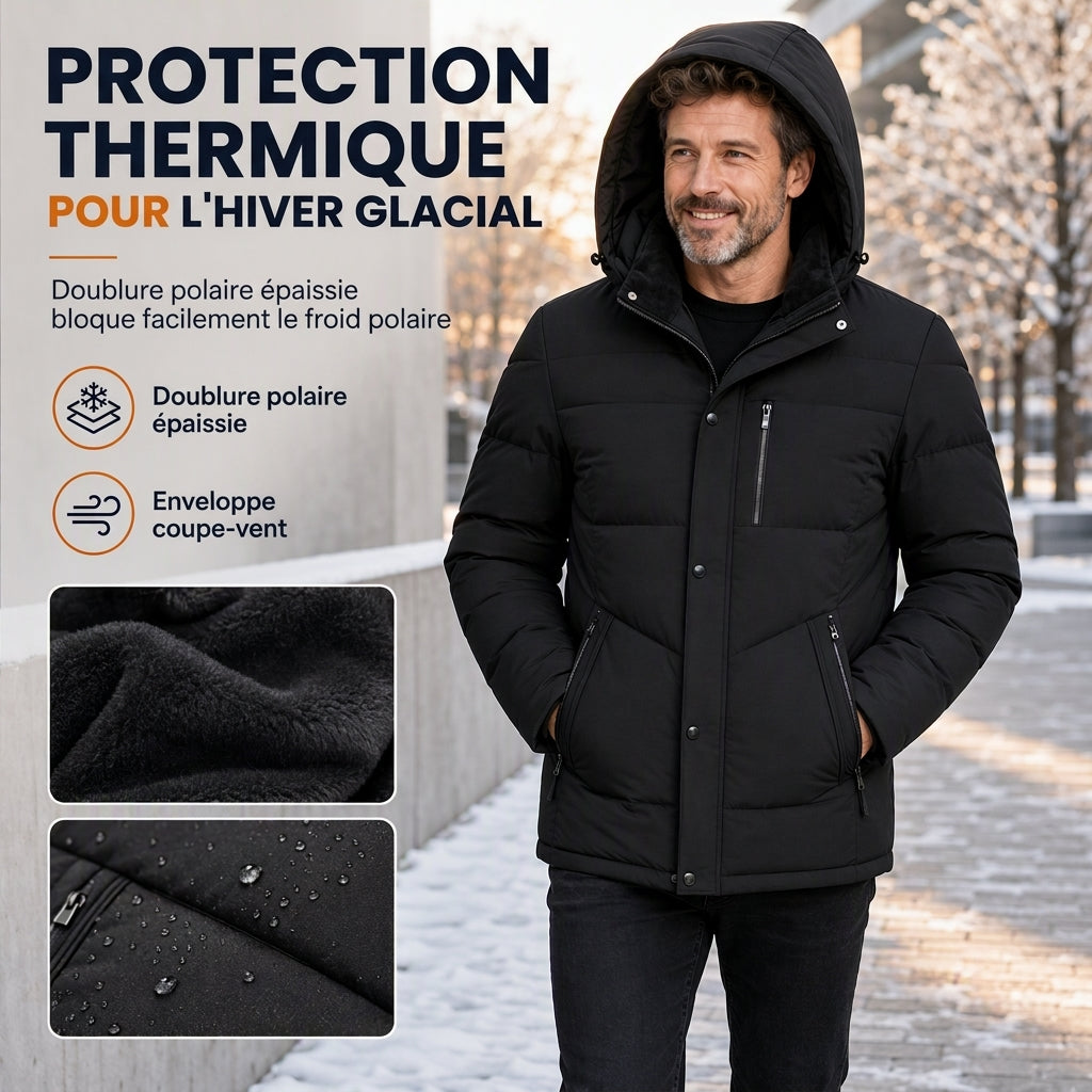📢📢50 % DE RÉDUCTION !! ⏰Manteau d'hiver pour homme doublé polaire avec capuche amovible