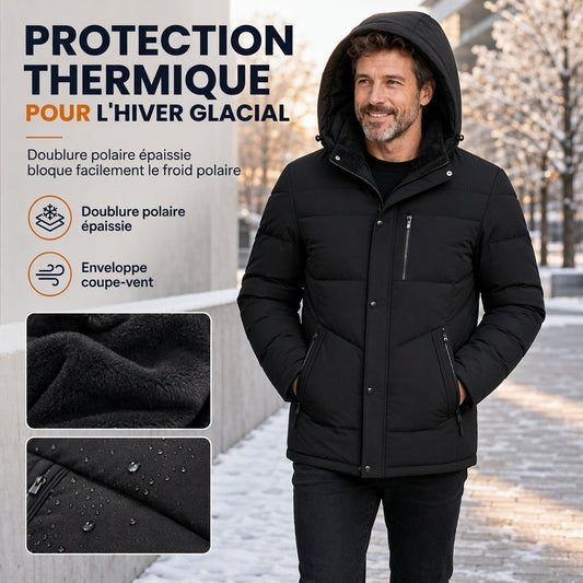 📢📢50 % DE RÉDUCTION !! ⏰Manteau d'hiver pour homme doublé polaire avec capuche amovible