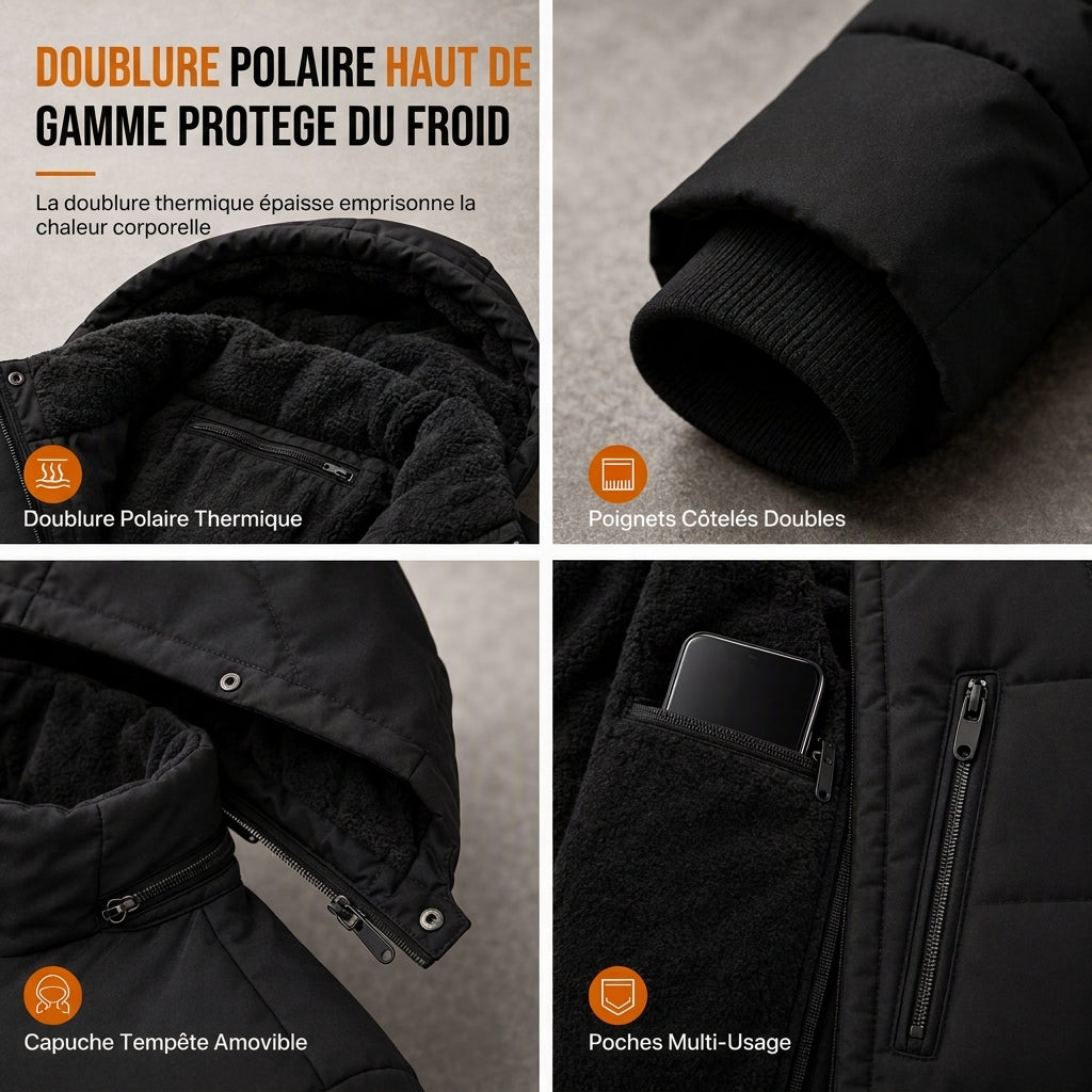 📢📢50 % DE RÉDUCTION !! ⏰Manteau d'hiver pour homme doublé polaire avec capuche amovible