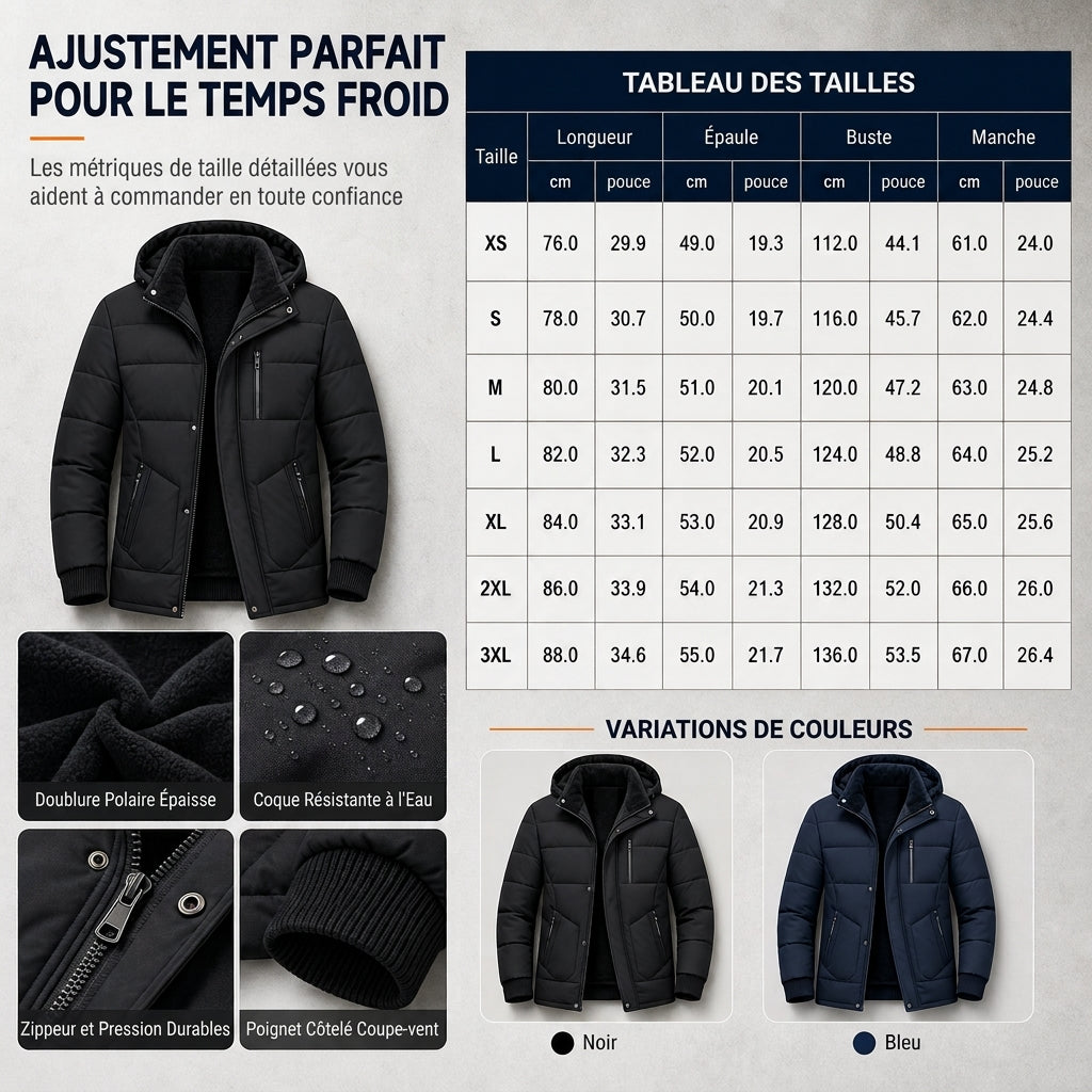 📢📢50 % DE RÉDUCTION !! ⏰Manteau d'hiver pour homme doublé polaire avec capuche amovible