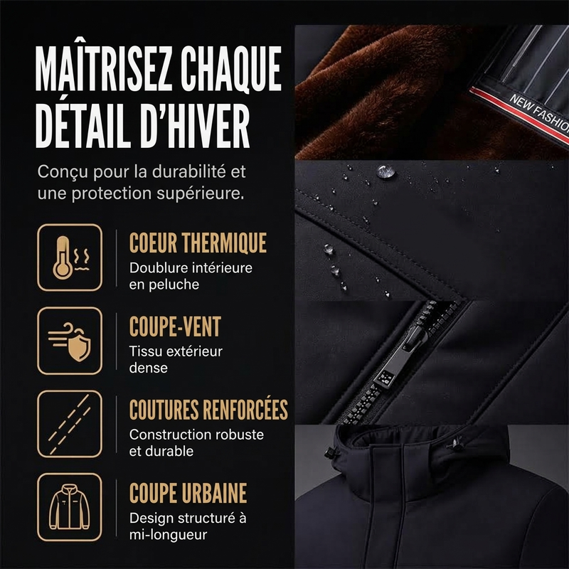 Veste à capuche doublée chaude pour homme, hiver