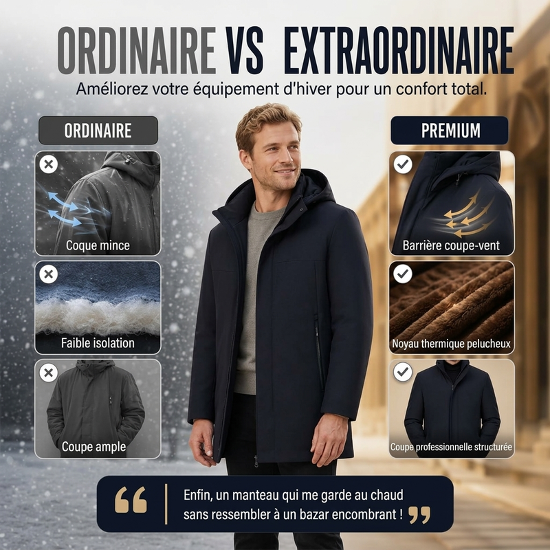 Veste à capuche doublée chaude pour homme, hiver