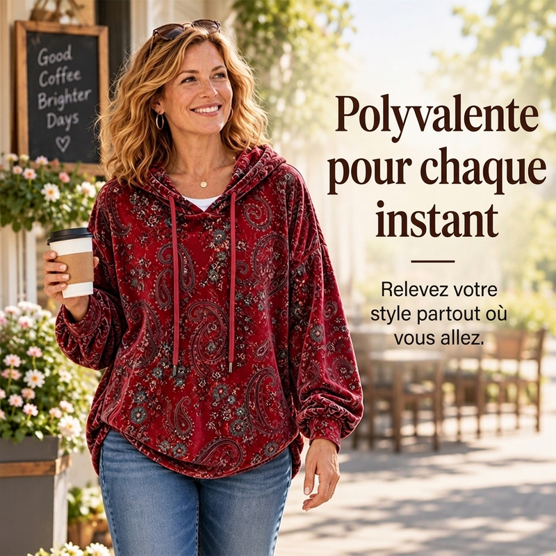 📢📢50 % DE RÉDUCTION !! ⏰Hoodie à capuche avec cordon de serrage et imprimé cachemire pour femme