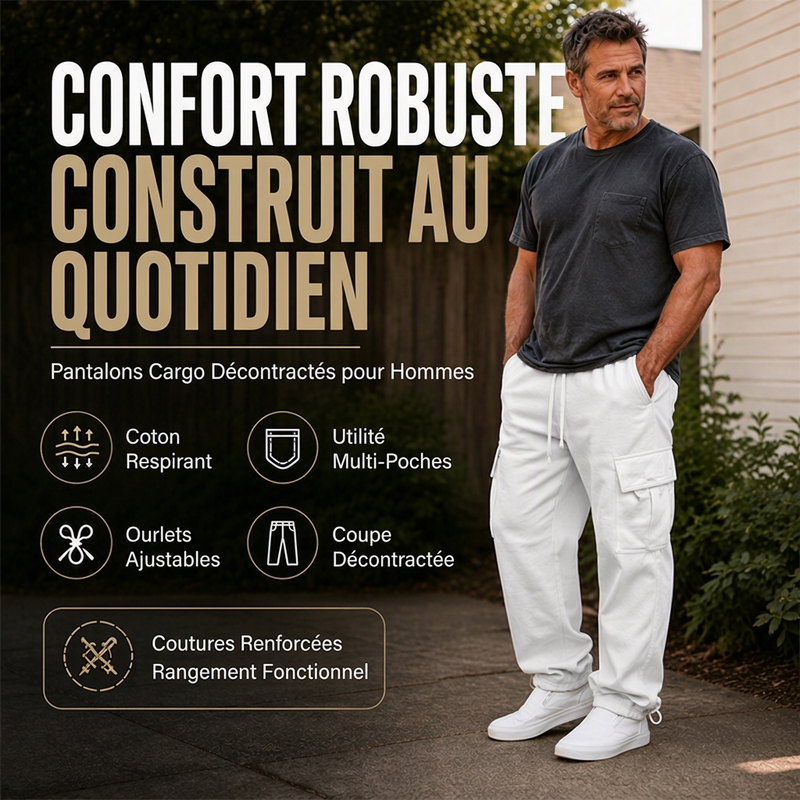 Pantalon cargo décontracté à cordon de serrage pour homme