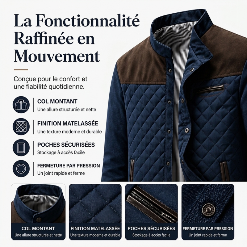 Veste matelassée chaude décontractée à col montant pour homme