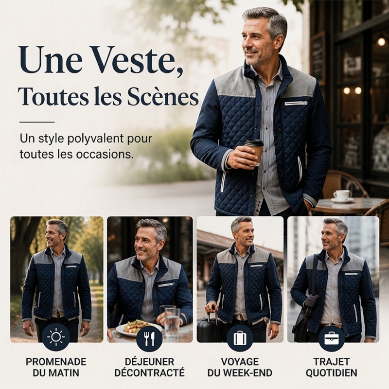Veste matelassée chaude décontractée à col montant pour homme
