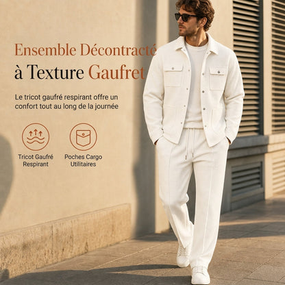 📢📢50 % DE RÉDUCTION !! ⏰Ensemble veste et pantalon décontracté en maille gaufrée pour homme