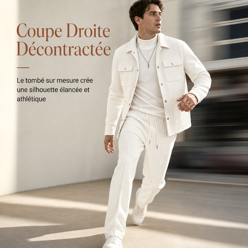 📢📢50 % DE RÉDUCTION !! ⏰Ensemble veste et pantalon décontracté en maille gaufrée pour homme