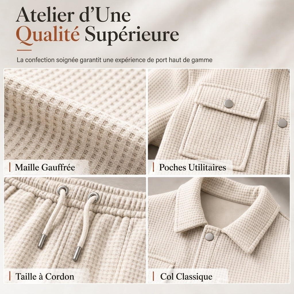 📢📢50 % DE RÉDUCTION !! ⏰Ensemble veste et pantalon décontracté en maille gaufrée pour homme