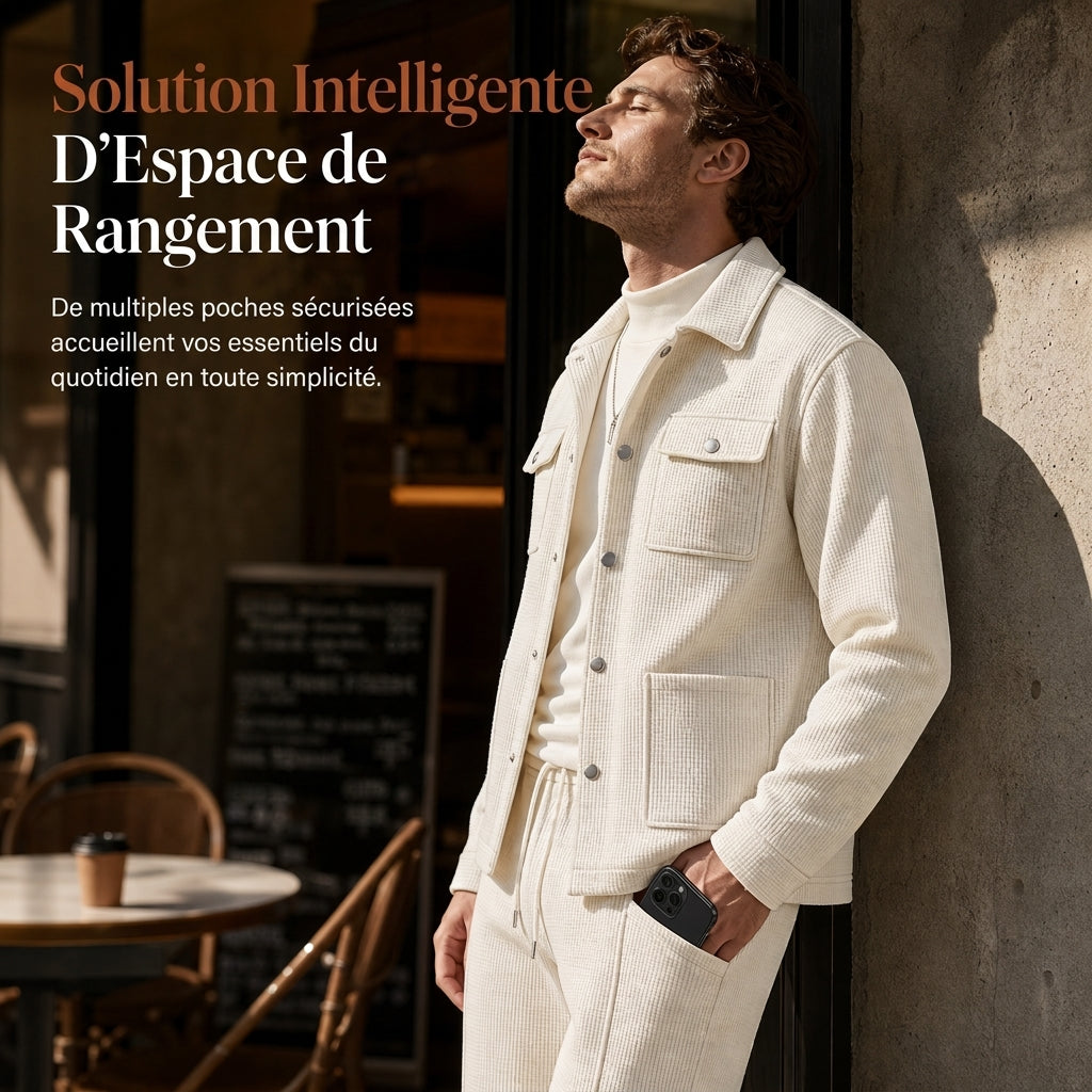 📢📢50 % DE RÉDUCTION !! ⏰Ensemble veste et pantalon décontracté en maille gaufrée pour homme
