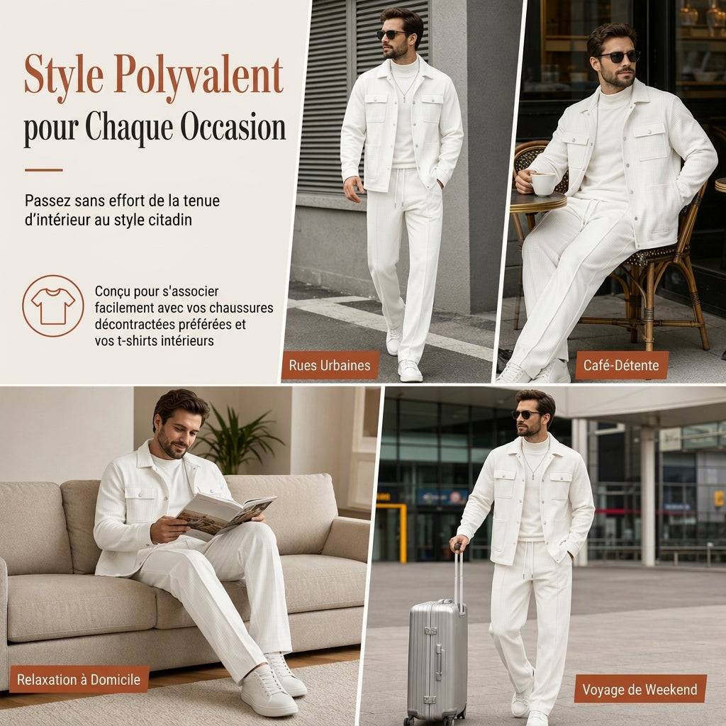 📢📢50 % DE RÉDUCTION !! ⏰Ensemble veste et pantalon décontracté en maille gaufrée pour homme