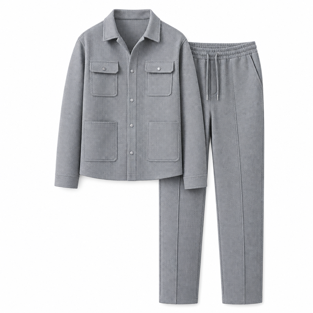 📢📢50 % DE RÉDUCTION !! ⏰Ensemble veste et pantalon décontracté en maille gaufrée pour homme