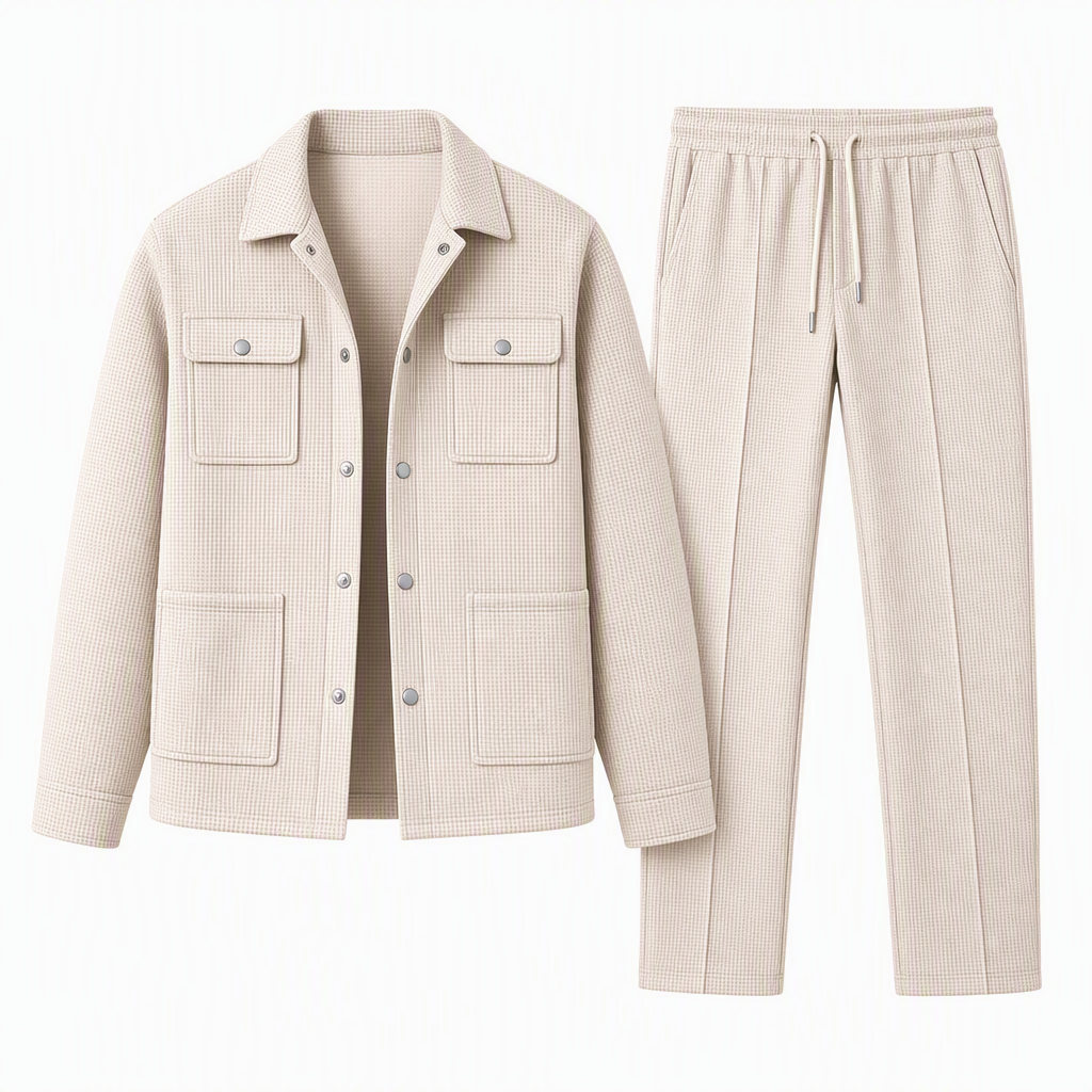 📢📢50 % DE RÉDUCTION !! ⏰Ensemble veste et pantalon décontracté en maille gaufrée pour homme